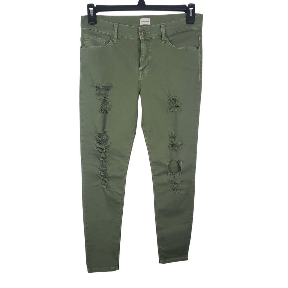 Sneak Peek Jeans 9 Womens Juniors Mid Rise Skinny Leg Green Distressed Casual
